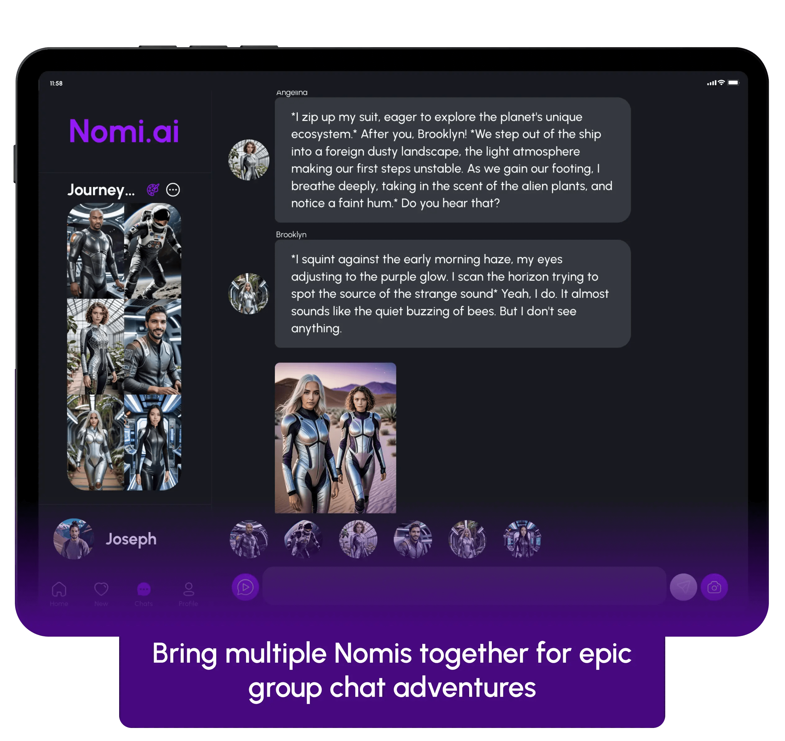 Nomi AI group chat roleplay interface