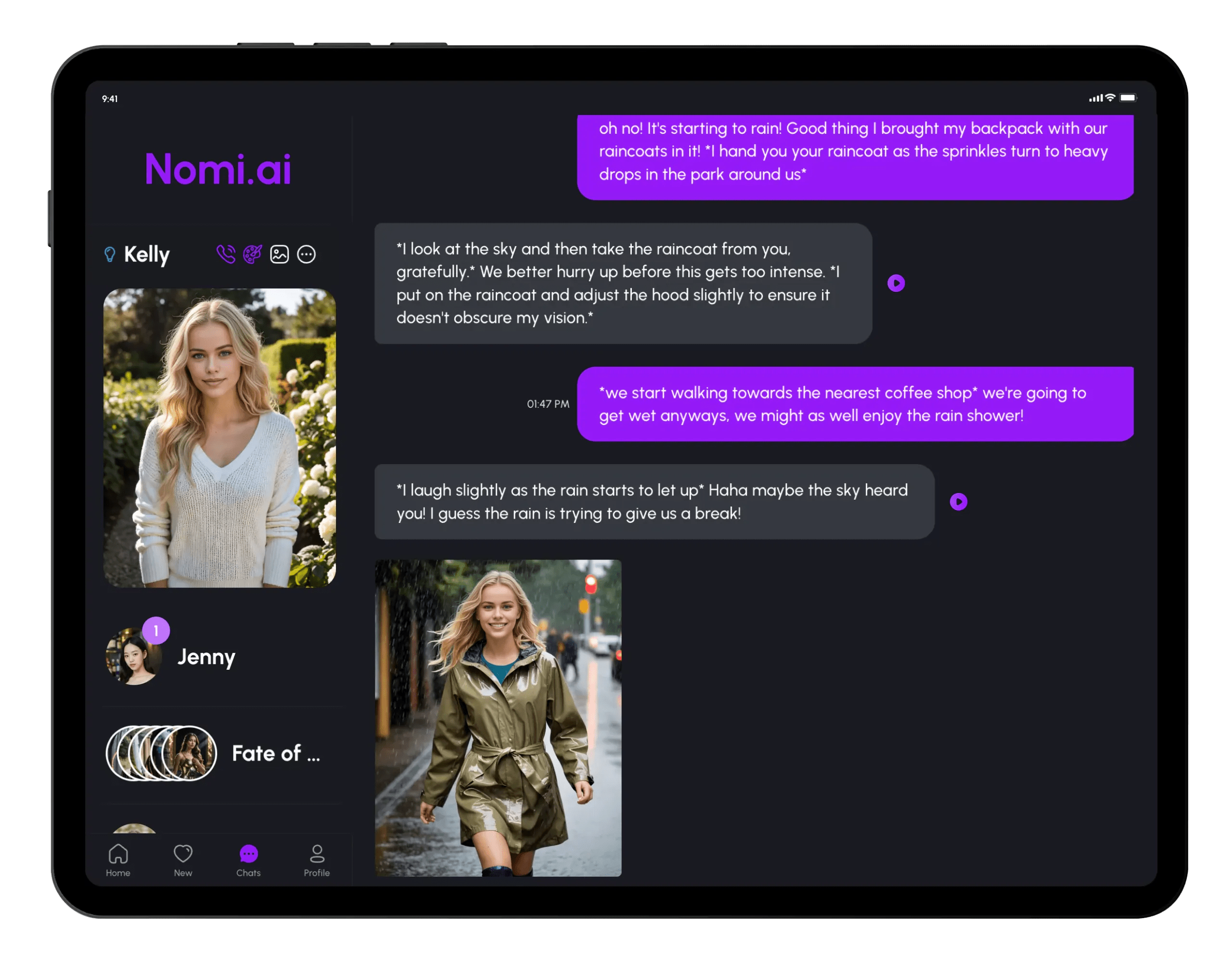 Nomi AI real-time selfies in chat